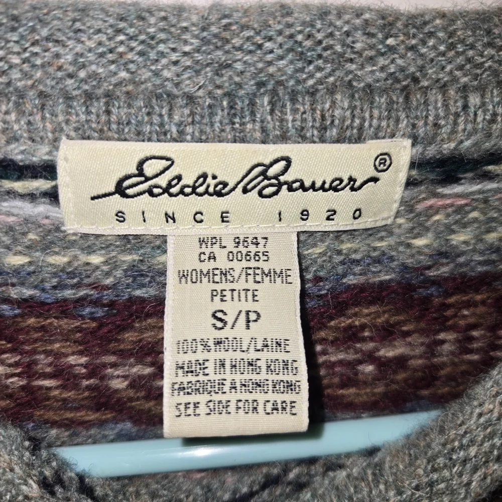 Womens Eddie Bauer Multicolor Fair Isle 100% Wool Crewneck Vintage Small Sweater